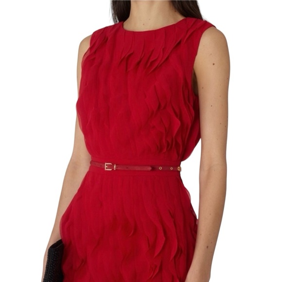 REISS Jasmine Ruffle Detail Sleeveless Crafted Dress, Cherry Red, Size 6 - Picture 4 of 7
